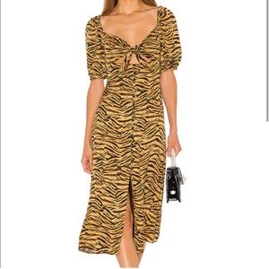 Song of Style Revolve Everly Tiger Multi Button/Tie Front Cutout Dress‎ NWOT S